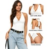 image:imageMANGOPOP Womens Halter Cowl Neck Backless Bodysuit Sexy Sleeveless Double Lined Open Back Body Suits Going Out Tops 202602 White