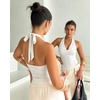 image:imageMANGOPOP Womens Halter Cowl Neck Backless Bodysuit Sexy Sleeveless Double Lined Open Back Body Suits Going Out Tops 202602 White