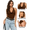 image:imageMANGOPOP Womens Halter Cowl Neck Backless Bodysuit Sexy Sleeveless Double Lined Open Back Body Suits Going Out Tops 2026Coffee