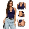 image:imageMANGOPOP Womens Halter Cowl Neck Backless Bodysuit Sexy Sleeveless Double Lined Open Back Body Suits Going Out Tops 2026Deep Blue