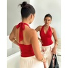 image:imageMANGOPOP Womens Halter Cowl Neck Backless Bodysuit Sexy Sleeveless Double Lined Open Back Body Suits Going Out Tops 2026Red