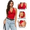 image:imageMANGOPOP Womens Halter Cowl Neck Backless Bodysuit Sexy Sleeveless Double Lined Open Back Body Suits Going Out Tops 2026Red