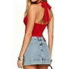 image:imageMANGOPOP Womens Halter Cowl Neck Backless Bodysuit Sexy Sleeveless Double Lined Open Back Body Suits Going Out Tops 2026Red