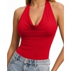 image:imageMANGOPOP Womens Halter Cowl Neck Backless Bodysuit Sexy Sleeveless Double Lined Open Back Body Suits Going Out Tops 2026Red