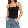 image:imageMANGOPOP Womens Halter Spaghetti Strap Tank Top Bodysuit Double Lined Thong Body Suits Going Out Cami TopsA01 Black