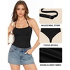 image:imageMANGOPOP Womens Halter Spaghetti Strap Tank Top Bodysuit Double Lined Thong Body Suits Going Out Cami TopsA01 Black