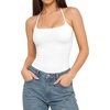 image:imageMANGOPOP Womens Halter Spaghetti Strap Tank Top Bodysuit Double Lined Thong Body Suits Going Out Cami TopsA02 White