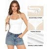 image:imageMANGOPOP Womens Halter Spaghetti Strap Tank Top Bodysuit Double Lined Thong Body Suits Going Out Cami TopsA02 White