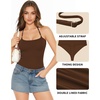 image:imageMANGOPOP Womens Halter Spaghetti Strap Tank Top Bodysuit Double Lined Thong Body Suits Going Out Cami TopsCoffee