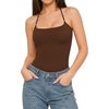image:imageMANGOPOP Womens Halter Spaghetti Strap Tank Top Bodysuit Double Lined Thong Body Suits Going Out Cami TopsCoffee