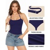 image:imageMANGOPOP Womens Halter Spaghetti Strap Tank Top Bodysuit Double Lined Thong Body Suits Going Out Cami TopsNavy Blue