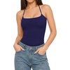 image:imageMANGOPOP Womens Halter Spaghetti Strap Tank Top Bodysuit Double Lined Thong Body Suits Going Out Cami TopsNavy Blue