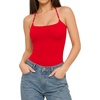 image:imageMANGOPOP Womens Halter Spaghetti Strap Tank Top Bodysuit Double Lined Thong Body Suits Going Out Cami TopsRed