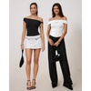 image:imageMANGOPOP Womens Off The Shoulder Double Lined Bodysuit Versatile Thong Body Suit Going Out Summer Trendy Tops02 White