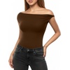 image:imageMANGOPOP Womens Off The Shoulder Double Lined Bodysuit Versatile Thong Body Suit Going Out Summer Trendy TopsCoffee