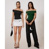 image:imageMANGOPOP Womens Off The Shoulder Double Lined Bodysuit Versatile Thong Body Suit Going Out Summer Trendy TopsDeep Green