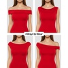image:imageMANGOPOP Womens Off The Shoulder Double Lined Bodysuit Versatile Thong Body Suit Going Out Summer Trendy TopsRed