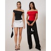 image:imageMANGOPOP Womens Off The Shoulder Double Lined Bodysuit Versatile Thong Body Suit Going Out Summer Trendy TopsRed