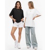 image:imageMANGOPOP Womens Oversized Tshirts Crew Neck Raglan Half 34 Elbow Sleeve Tops Summer Casual Loose Tee Going Out Trendy 2026Black