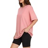 image:imageMANGOPOP Womens Oversized Tshirts Crew Neck Raglan Half 34 Elbow Sleeve Tops Summer Casual Loose Tee Going Out Trendy 2026Bright Pink