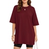 image:imageMANGOPOP Womens Oversized Tshirts Crew Neck Raglan Half 34 Elbow Sleeve Tops Summer Casual Loose Tee Going Out Trendy 2026Burgundy