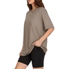 image:imageMANGOPOP Womens Oversized Tshirts Crew Neck Raglan Half 34 Elbow Sleeve Tops Summer Casual Loose Tee Going Out Trendy 2026Chestnut Brown