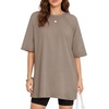 image:imageMANGOPOP Womens Oversized Tshirts Crew Neck Raglan Half 34 Elbow Sleeve Tops Summer Casual Loose Tee Going Out Trendy 2026Chestnut Brown