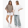 image:imageMANGOPOP Womens Oversized Tshirts Crew Neck Raglan Half 34 Elbow Sleeve Tops Summer Casual Loose Tee Going Out Trendy 2026Chestnut Brown