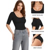 image:imageMANGOPOP Womens Scoop Neck Half Sleeve Bodysuit 34 Sleeve Sexy Body Suit Slim Fitted Going Out Shirts Tops01 Black