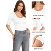 image:imageMANGOPOP Womens Scoop Neck Half Sleeve Bodysuit 34 Sleeve Sexy Body Suit Slim Fitted Going Out Shirts Tops02 White