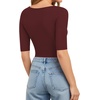 image:imageMANGOPOP Womens Scoop Neck Half Sleeve Bodysuit 34 Sleeve Sexy Body Suit Slim Fitted Going Out Shirts TopsBurgundy