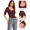 image:imageMANGOPOP Womens Scoop Neck Half Sleeve Bodysuit 34 Sleeve Sexy Body Suit Slim Fitted Going Out Shirts TopsBurgundy