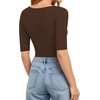 image:imageMANGOPOP Womens Scoop Neck Half Sleeve Bodysuit 34 Sleeve Sexy Body Suit Slim Fitted Going Out Shirts TopsCoffee