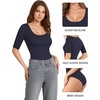 image:imageMANGOPOP Womens Scoop Neck Half Sleeve Bodysuit 34 Sleeve Sexy Body Suit Slim Fitted Going Out Shirts TopsDeep Blue