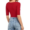 image:imageMANGOPOP Womens Scoop Neck Half Sleeve Bodysuit 34 Sleeve Sexy Body Suit Slim Fitted Going Out Shirts TopsRed