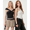 image:imageMANGOPOP Womens Sleeveless Twist Knot Asymmetrical Bodysuit Double Lined Sexy Thong Body Suit Top 202601 Black