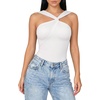 image:imageMANGOPOP Womens Sleeveless Twist Knot Asymmetrical Bodysuit Double Lined Sexy Thong Body Suit Top 202602 White