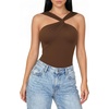 image:imageMANGOPOP Womens Sleeveless Twist Knot Asymmetrical Bodysuit Double Lined Sexy Thong Body Suit Top 2026Coffee