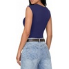 image:imageMANGOPOP Womens Sleeveless Twist Knot Asymmetrical Bodysuit Double Lined Sexy Thong Body Suit Top 2026Deep Blue