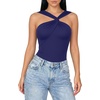 image:imageMANGOPOP Womens Sleeveless Twist Knot Asymmetrical Bodysuit Double Lined Sexy Thong Body Suit Top 2026Deep Blue