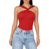 image:imageMANGOPOP Womens Sleeveless Twist Knot Asymmetrical Bodysuit Double Lined Sexy Thong Body Suit Top 2026Red