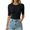image:imageMANGOPOP Half Sleeve Tops for Women Crew Neck Slim Fitted Casual Going Out T Shirt Tops 2026 TrendyBlack