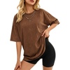 image:imageMANGOPOP Oversized Vintage Short Sleeve Shirts for Women Acid Wash Crew Neck Y2k Grunge Casual Summer Baggy Tees TopsCoffee
