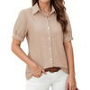 image:imageMANGOPOP Striped Button Down Shirt for Women Puff Short Sleeve Blouse Business Casual Tops Trendy 2026 SummerBrown