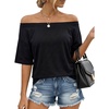 image:imageMANGOPOP Women Off The Shoulder Tops Oversized Tshirts 34 Sleeve tee Half Sleeve Going Out Shirt Loose Casual TrendyBlack