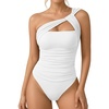 image:imageMANGOPOP Womens Asymmetrical One Shoulder Thong Bodysuits Mesh Ruched Backless Body Suit Sexy Going Out TopsA02 White