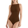 image:imageMANGOPOP Womens Boat Neck Tank Top Bodysuit Double Lined Sleeveless Cami Body Suit Going Out Adjustable Spaghetti Strap TopsCoffee