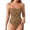 image:imageMANGOPOP Womens Cami Thong Bodysuit Double Lined Square Neck Backless Body Suit Adjustable Spaghetti Strap Tank TopsLeopard Print