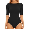 image:imageMANGOPOP Womens Half Sleeve Boat Neck Bodysuit 34 Sleeve Body Suit Fitted Going Out Tops 202601black