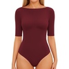 image:imageMANGOPOP Womens Half Sleeve Boat Neck Bodysuit 34 Sleeve Body Suit Fitted Going Out Tops 2026Burgundy